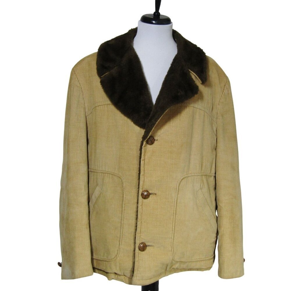VTG Sears 70s 80s CORDUROY Rancher Cowboy Jacket Coat Tan yellowstone Retro 46